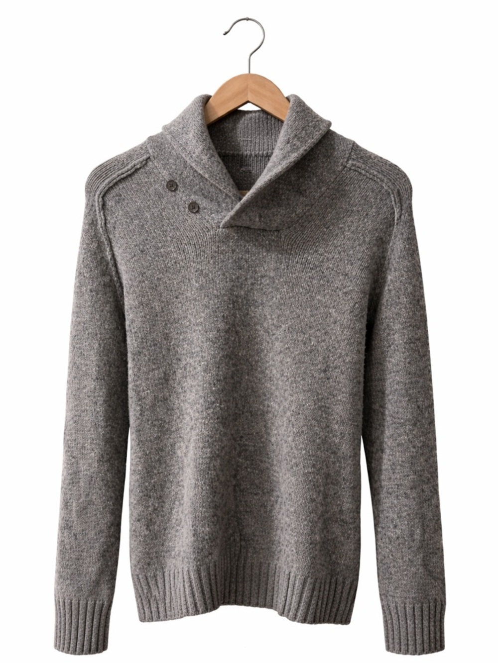 Martin + Osa Gray Shawl Turtleneck Button Sweater